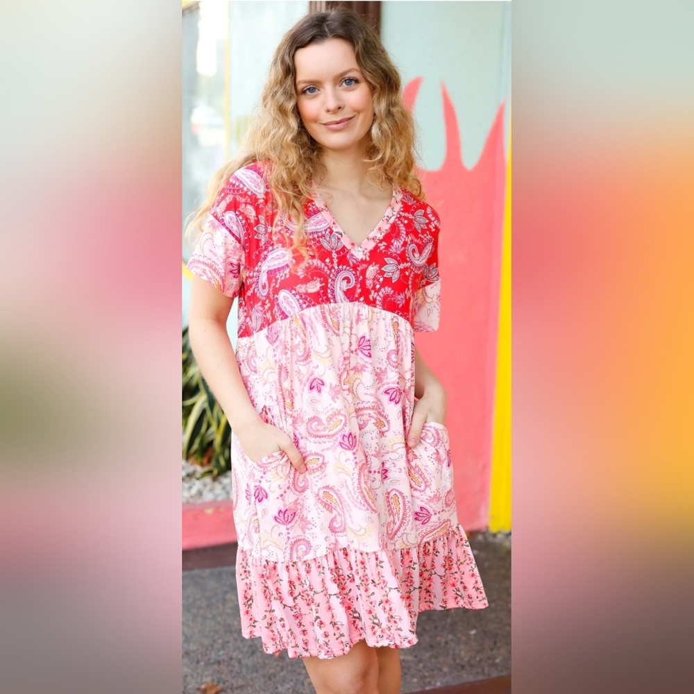 NWT Haptic Paisley Boho Floral Dress with Pockets